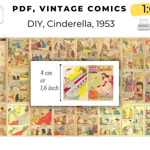 DIY Cinderella 1953 book Miniature, PDF Instant download, tiny book, Vintage Comics, 24 pages, prop book miniature 1:6 digital library