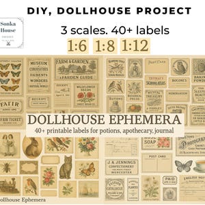 Vintage Ephemera Etiketten & Miniposter zum ausdrucken für Zaubertränke, Apotheker, Diorama und vieles mehr | PDF 1 6 1 8 1 12 Waage
