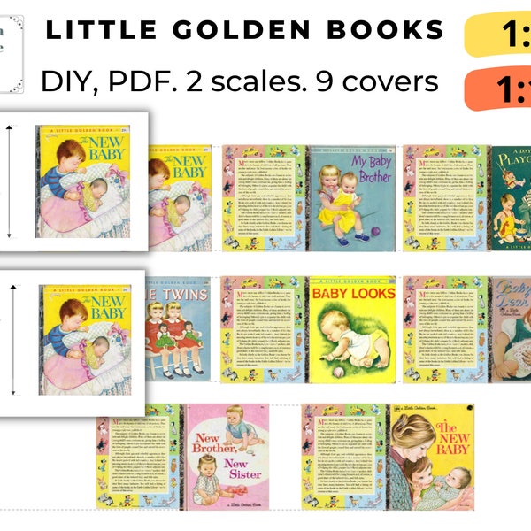 PDF Instant download 8 cover book little golden book dollhouse scale 1:6 and 1_12 BLYTHE printable digital DIY new baby gift for mom earring