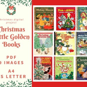PDF Natal Antigo, Pequenos Livros Dourados, Folha de Colagem Digital, cartões, A4, Carta dos EUA, 9 imagens, Download Instantâneo, Scrapbooking retrô 300 dpi