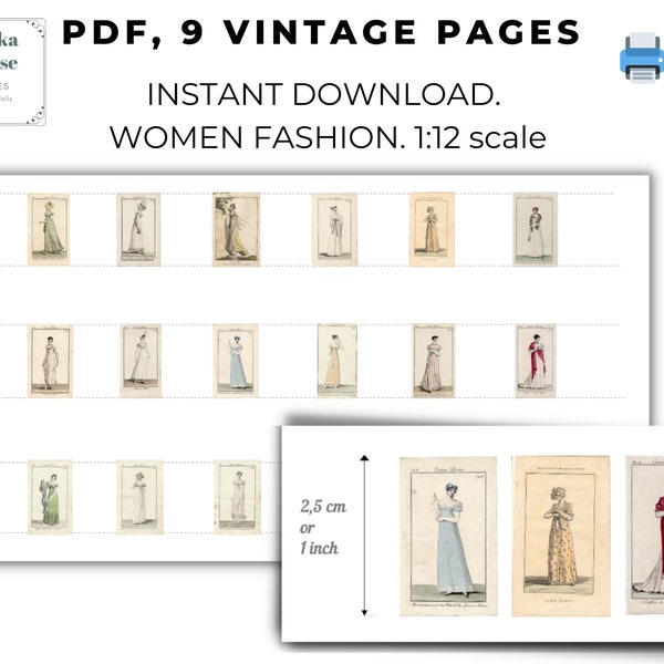 PDF Instant download 1:12 inside page Journal des Dames et des Modes.Costume Parisien Fashion miniature printable earring book Junk journal