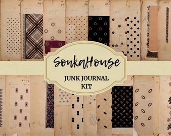 Junk journal Kit, Pages, French Textile sample, 20 different images, Printable Digital Instant Download Set Scrapbook, PDF JPG + Present :-)