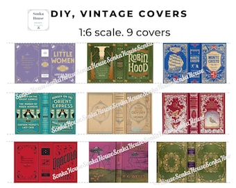 Miniature Book Covers Set – Vintage Printable PDF for 1:6 Scale Dolls - for Dollhouse, Roombox, Doll Library, Doll Diorama - Blythe BJD doll