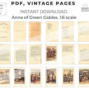 Anne of Green Gables Miniature Book Pages PDF • 1:6 Scale Junk Journal Printable • Lucy Montgomery Book Ephemera for Doll