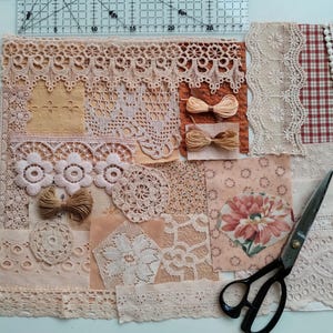 Slow Stitching Kit – Vintage Lace & Fabric Scraps for Textile Collage and Mindful Sewing