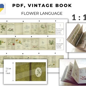 Puppenhaus Minibuch 1/12, DIY Blume Sprache, zu öffnendes printable Buch, Maßstab 1:12 digital, PDF Sofort-Download, Miniatur Pflanzenbuch