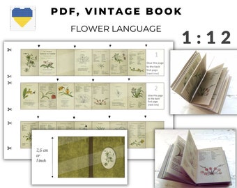 Mini libro per casa delle bambole 1/12, linguaggio dei fiori fai da te, libro apribile e stampabile, scala 1:12 digitale, PDF scaricabile immediatamente, libro botanico in miniatura
