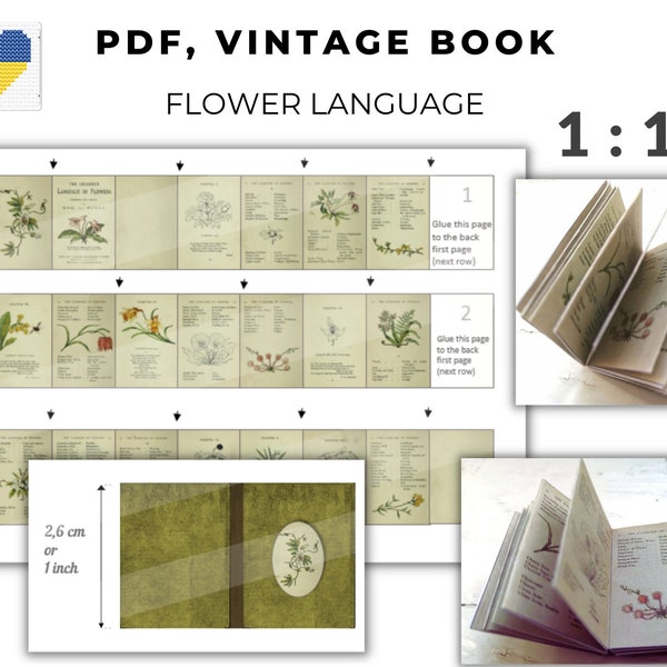 Dollhouse Mini book 1/12, DIY Flower language, openable printable book, scale 1:12 digital, PDF Instant download, Miniature Botanical book