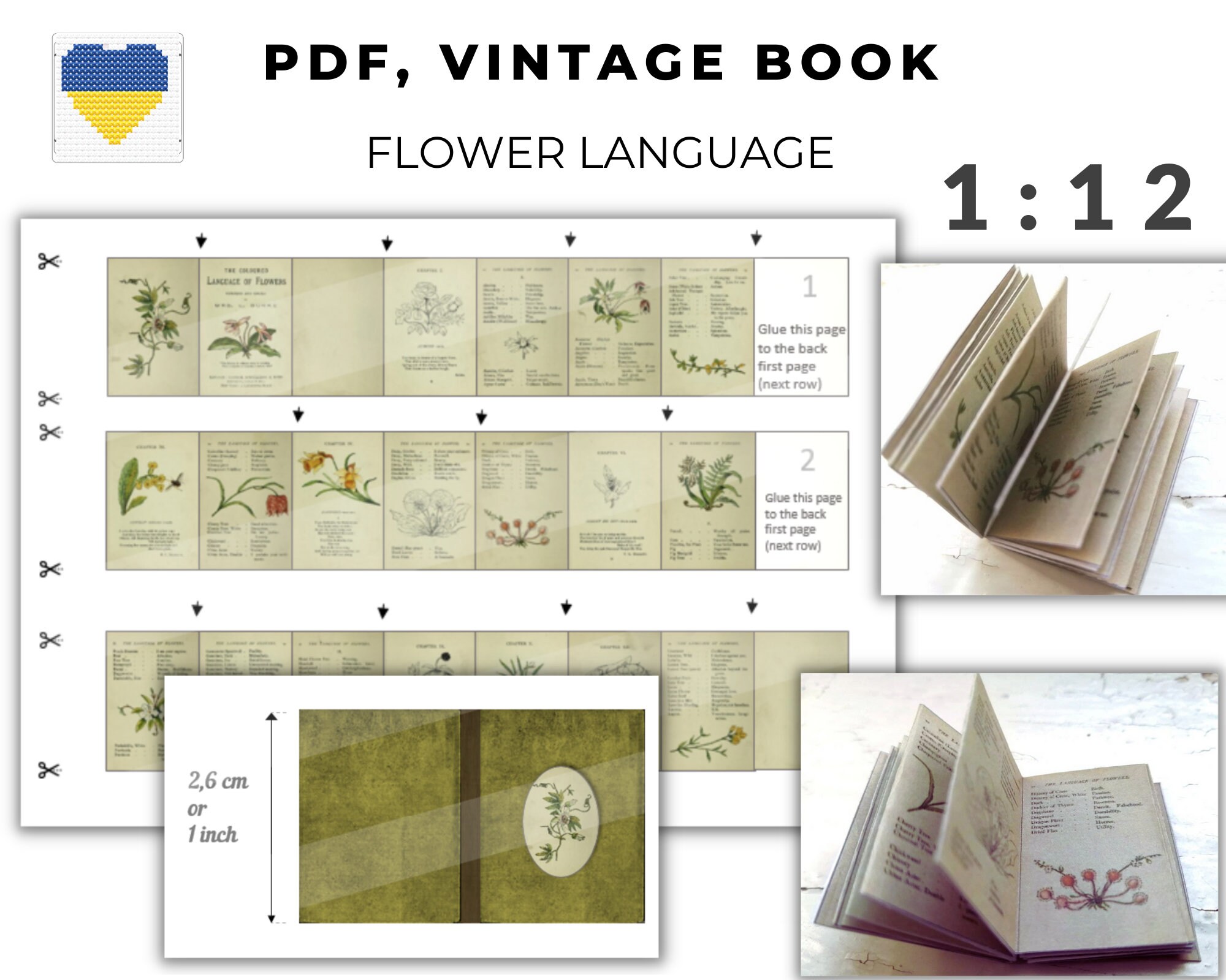 Puppenhaus Minibuch 1/12, DIY Blume Sprache, zu öffnendes printable Buch, Maßstab 1:12 digital, PDF Sofort-Download, Miniatur Pflanzenbuch