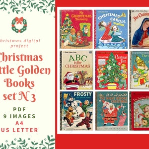 PDF digitale collage vintage kerst, kleine gouden boekjes, blad, kaarten, A4, US Letter, 9 afbeeldingen, direct downloaden, scrapbooking 300 dpi
