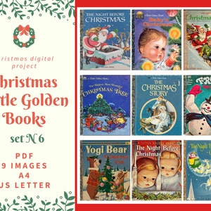 PDF Vintage Christmas, Libros dorados para niños, Hoja de collage digital, tarjetas, A4, Carta de EE. UU., 9 imágenes, Descarga instantánea, Juego de álbumes de recortes 6