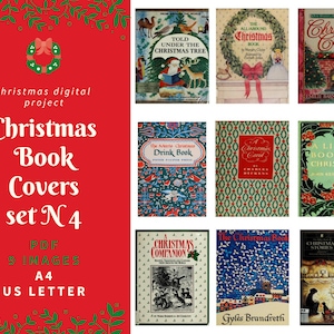 PDF vintage kerstboekomslagen - digitaal collageblad - kaarten minikaarten - A4, US Letter, 9 afbeeldingen direct downloaden, DIY 300 dpi cadeaukaartje