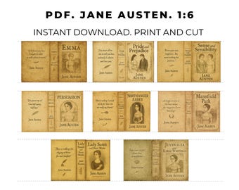 Jane Austen-miniboeken, pdf - 8 afdrukbare omslagen, schaal 1:6 voor Blythe-poppen