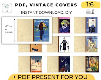 DIY DollHouse 9 Magazines, PDF Printable, Vintage magazines, Dollhouse House Garden Miniatures, 9 Covers, Instant download, 16 scale