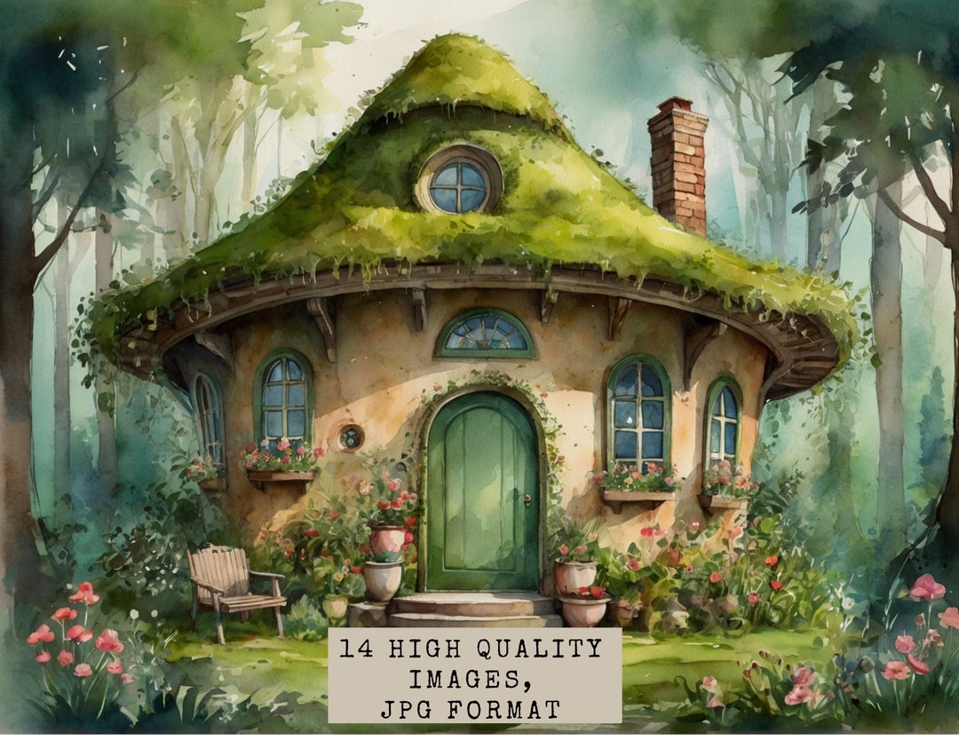 14 Jpgs, High Quality Images, Designs of Forest Fairy House,watercolor ...