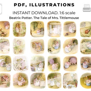 Junk journal Potter Beatrix - PDF Instant Download, Digital Collage Sheet A4 - printable Story The Tale of MrsTittlemouse Digital Image DIY