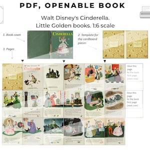 DIY Miniatur Buch, PDF Sofort-Download, Aschenputtel Miniatur goldene Bücher 1:6 digital Junk Journal Kit, Ohrringe mit Buch