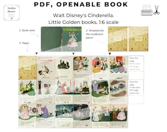 DIY Miniature book, PDF Instant download, tiny book, Cinderella miniature little golden books 1:6 digital Junk Journal Kit, book earrings