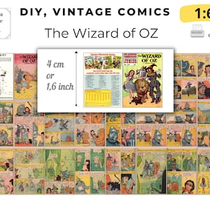 DIY Miniature book, Wizard of Oz, PDF Instant download, tiny book, Vintage Comisc, 24 pages, prop book miniature 1:6 digital library
