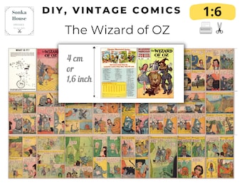 DIY Miniature book, Wizard of Oz, PDF Instant download, tiny book, Vintage Comisc, 24 pages, prop book miniature 1:6 digital library