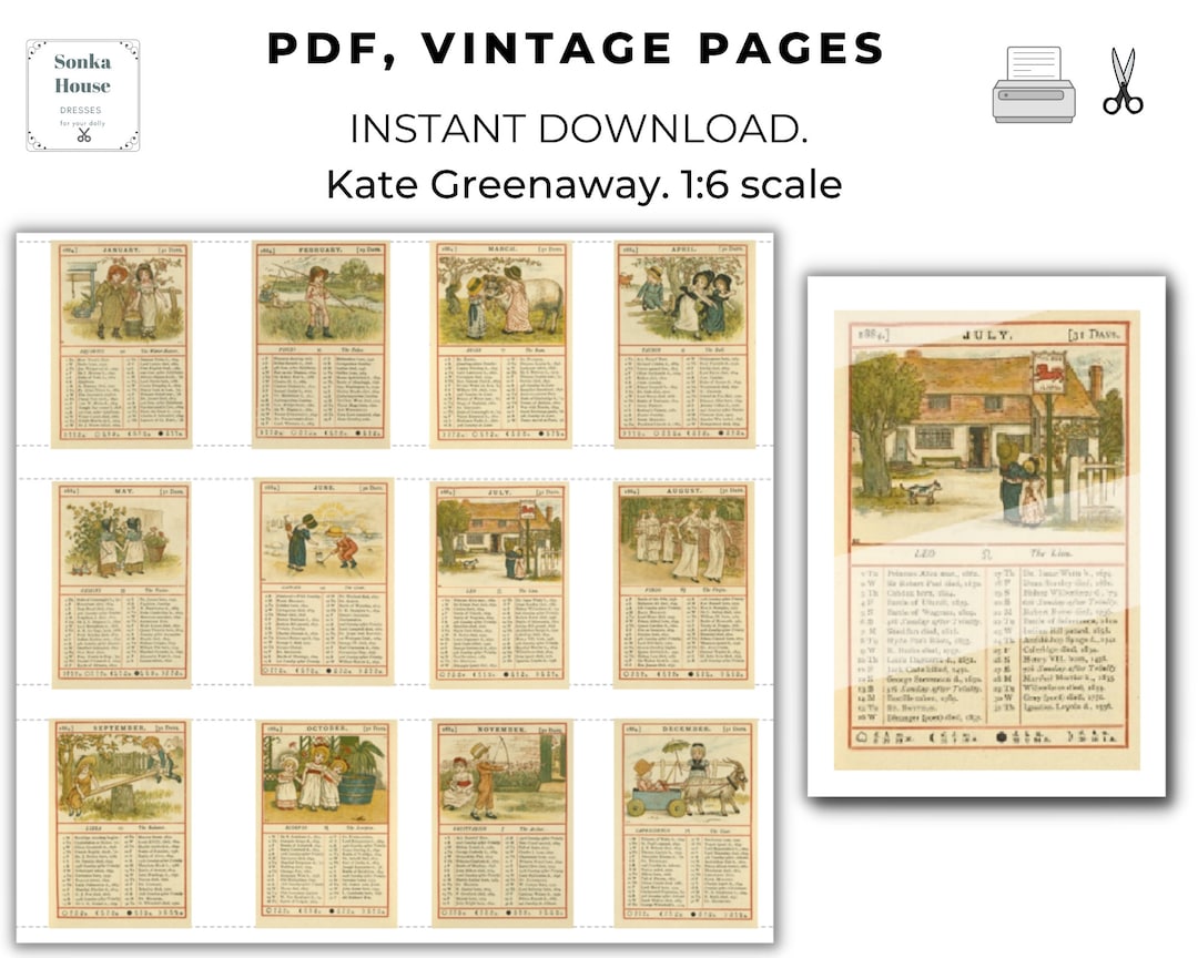 PDF Instant Download, 1:6 Inside Page Kate Greenaway Almanack for 1884 ...