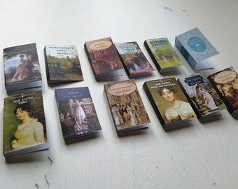 PDF Instant download Jane Austen 12 covers book miniature dollhouse scale 1:6, BLYTHE BOOK set 12 printable digital  pdf 1 sheet