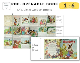 PDF Book, DIY, 1 6 scale, Peter Rabbit, Little Golden Book, Instant download, mini digital book miniature, 20 pages digital, mini book old