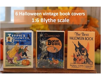 Halloween Fall Miniature Book Covers PDF | Retro Vintage Printable Blythe Dollhouse 1:6 Scale Digital Download