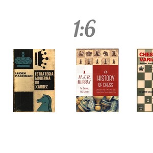 May include: Three vintage chess books with brown, green, and red covers. The books are titled "Estrategia Moderna Do Xadrez", "A History of Chess", and "Chess Variations".