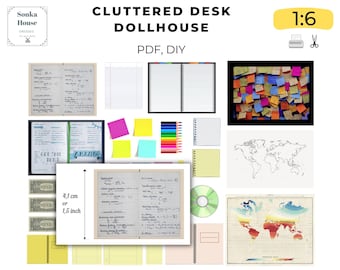 Cluttered Desk Dollhouse 1:6 | Printable School Accessories | Miniature Books Pages PDF | Back to School Dollhouse DIY