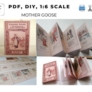 Livre miniature Mother Goose PDF - Imprimable à l'échelle 1-6 pour les poupées Blythe DIY vintage