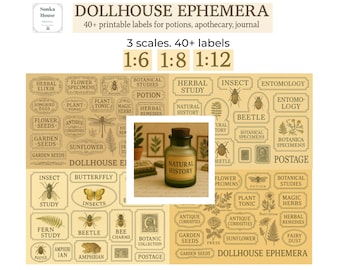 Vintage Botanical Apothecary Labels – Printable Miniature Set for Dollhouse & Journaling (16, 18, 112)
