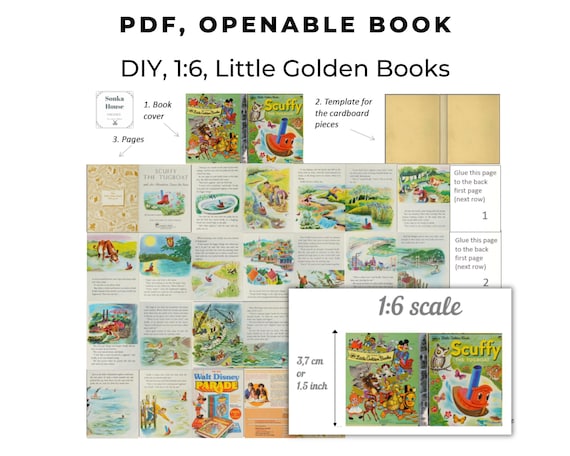 Mini Book PDF 1 6 | Scuffy the Tugboat | DIY Printable Dollhouse Book | Vintage Little Golden Book | Storybook Shower Topper