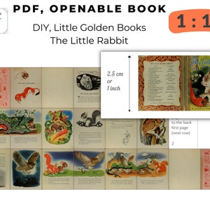 DIY Miniature printable, Little Rabbit, PDF 1/12 Instant download, Little Golden Books, prop book, Dolls House 12th Scale Mini library rare
