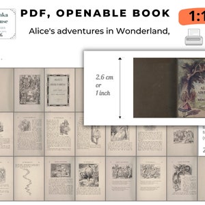 DIY Miniature PDF imprimable 1/12 Téléchargement instantané, Les aventures d'Alice au pays des merveilles, livres à l'échelle du jeu, 22 pages, numérique rétro classique 1928