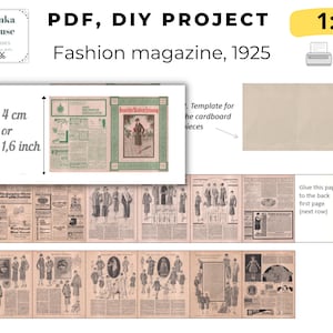 DIY Fashion magazine 1925, PDF Instant download, miniature book, 12 pages, victorian old retro vintage, scale 16 digital openable printable