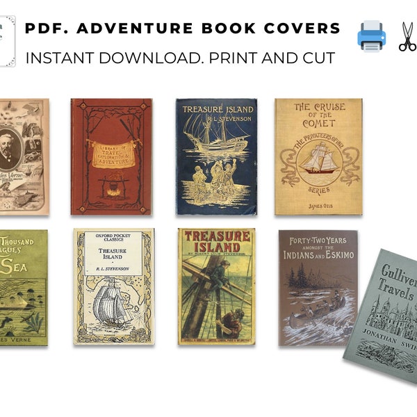 Antique old Jules Verne book PDF Instant download 9 book covers Adventure book  dollhouse scale 1:6 1_12 printable digital Blythe Pullip N50