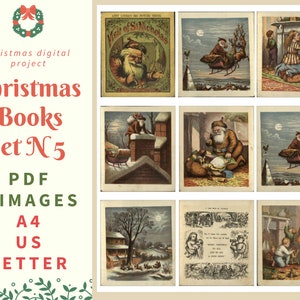 Cyfrowy arkusz kolażu - Vintage Wizyta św. Mikołaja PDF, karty, mini karty, A4, US Letter, 9 obrazów Natychmiastowe pobranie, Scrapbooking DIY
