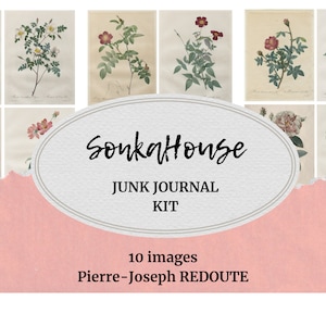 Junk Journal Kit, Pierre-Joseph REDOUTE, 10 different images, Instant Download Scrapbooks Digital Collage Sheet Digital Cards PDF JPG Pages