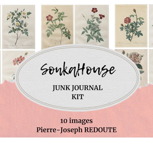 Junk Journal Kit, Pierre-Joseph REDOUTE, 10 different images, Instant Download Scrapbooks Digital Collage Sheet Digital Cards PDF JPG Pages