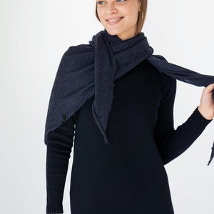 Scarf - shawl form 100% merino wool, dark blue color