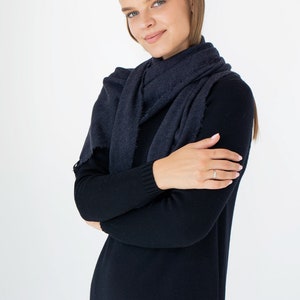 Scarf - shawl form 100% merino wool, dark blue color