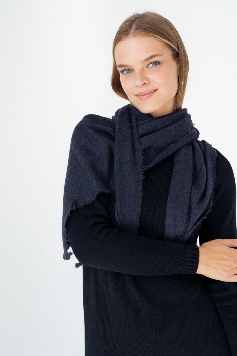 Scarf - shawl form 100% merino wool, dark blue color