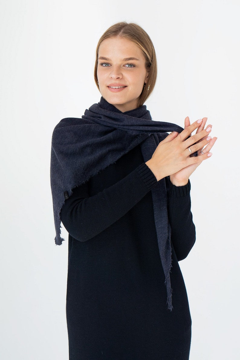 Scarf - shawl form 100% merino wool, dark blue color