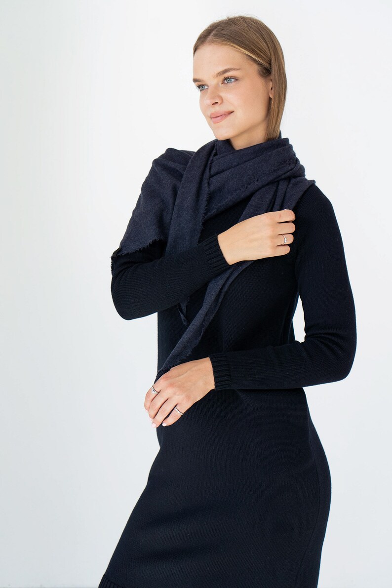 Scarf - shawl form 100% merino wool, dark blue color