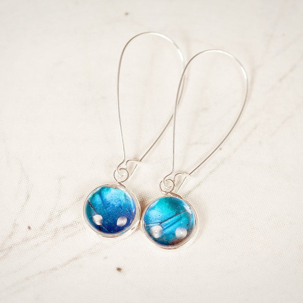 Real Butterfly Jewelry - Real Butterfly Earrings - Blue Morpho Butterfly Jewelry - Simple Dangle Earrings - Silver - Bronze - Drop Earrings