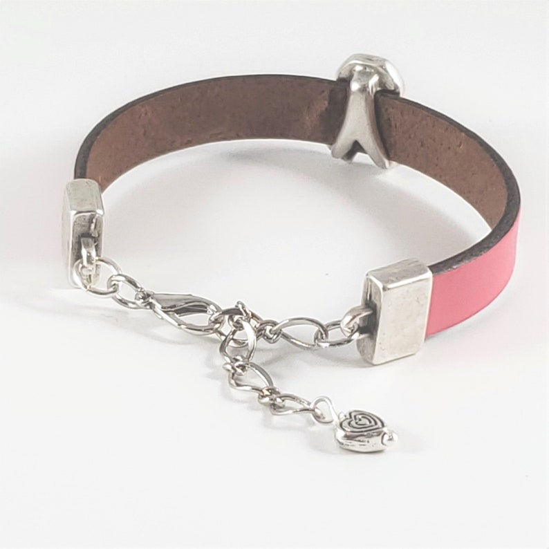 Pink Leather Bracelet Breast Cancer Awareness Charm Antique Etsy