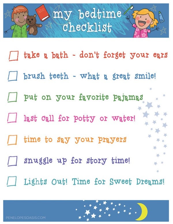 Bedtime Checklist Printable for Children Reminders for an Easy Bed Time Routine - Etsy