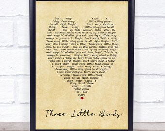 Three Little Birds Vintage Heart Quote Song Lyric Print