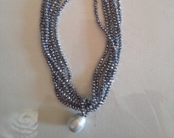 Light grey crystal necklace,handmade crystal necklace,Christmas gift for her,grey beads necklace,beaded light grey necklace,brilliant jewel